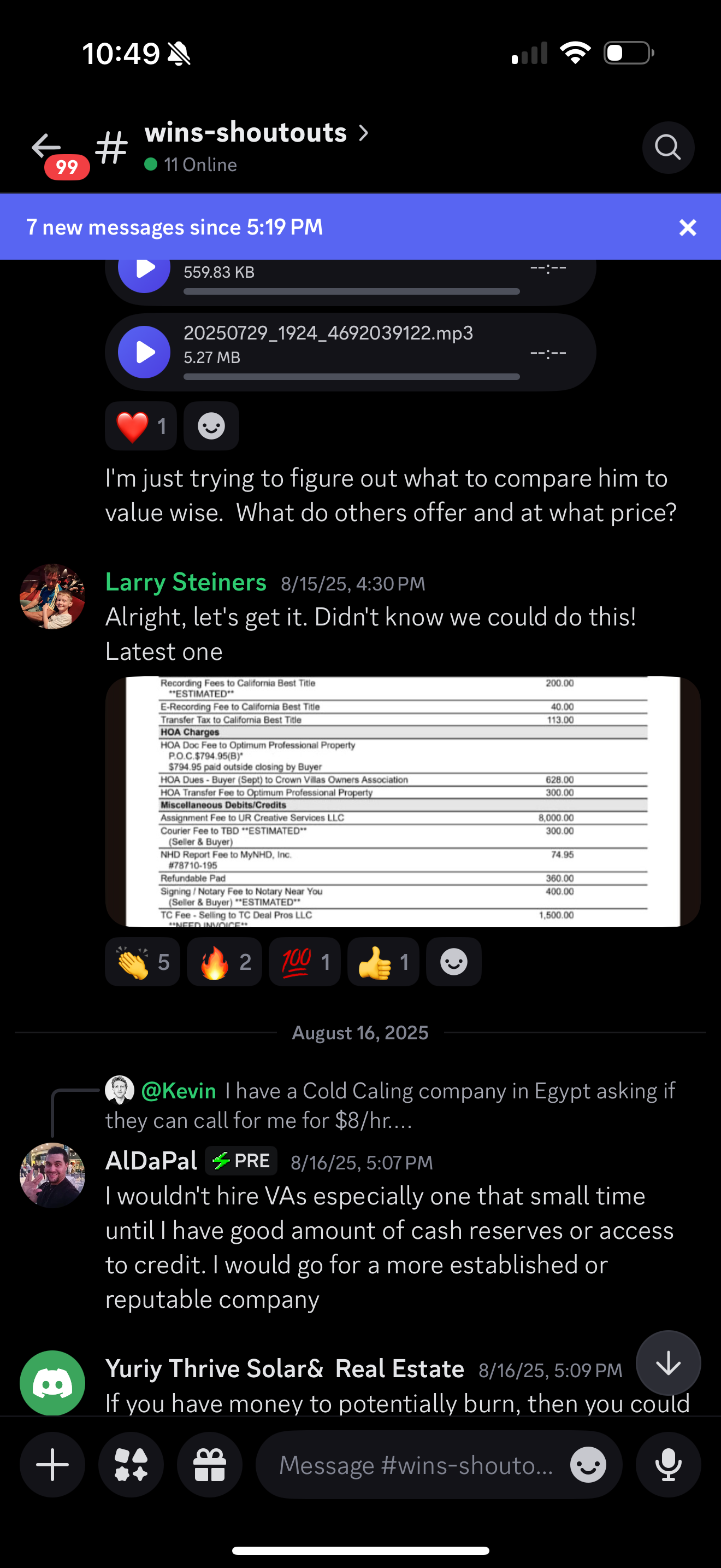 Settlement statement with $8K assignment